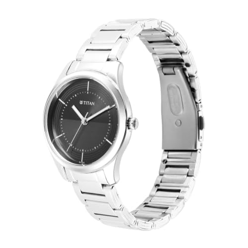 Titan Plain 3 Hands Work Wear Black Round Dial Steel Colour Stainless Steel Strap Womens Watch - NR2639SM03