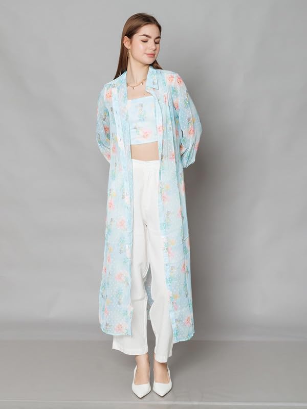 Zink London Women's Blue Printed Straight Fit Co-Ord Set