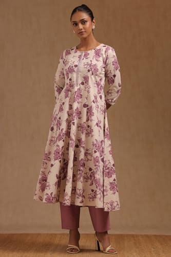 Soch Womens Onion Pink Pure Cotton Floral Print Suit Set Cutdana