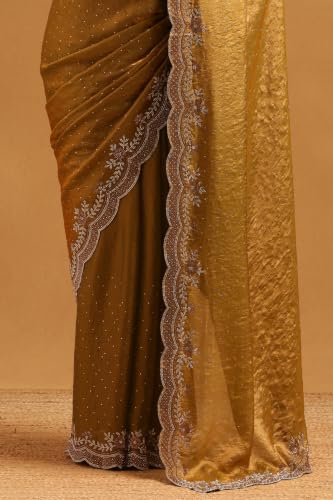 Soch Womens Olive Fendy Organza Stone Work Embellished Saree