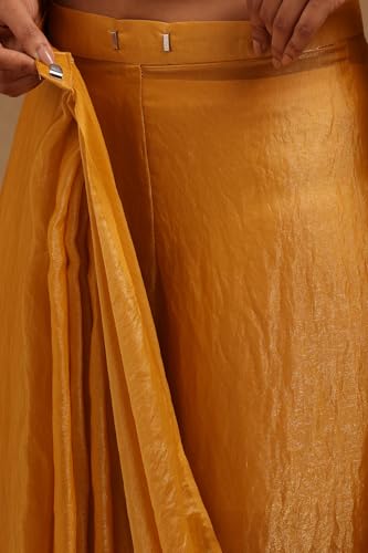 Soch Womens Mustard Organza Solid Ready to Wear Saree