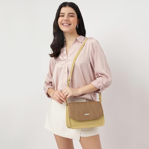 Fastrack Textured Flap Sling Bag For Women | Faux Leather Sling Bag With Magnetic Button Closure | Adjustable Shoulder Strap | Trendy Crossbody Bag For Girls | Trendy Women's Handbags