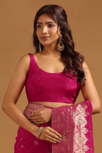 Soch Womens Fuchsia Crepe Ethnic Motifs Zari Woven Saree