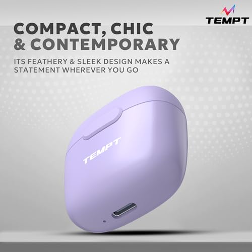 TEMPT Dots True Wireless in Ear Earbuds with up to 40Hrs Playtime, Bluetooth 5.2 Wireless Headphones, Touch Control TWS,100 hrs of Standby Time, IPX5 Water, Sweat Resistant (Purple)
