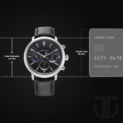 Titan Stellar Quartz Multifunction Black Dial Black Leather Strap Watch for Men - NT10012SL01