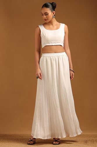 Soch Womens Off White Chanderi Botanical Co-Ord Set With Machine Embroidery