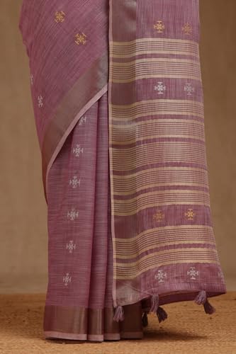 Soch Womens Purple Linen Woven Design Saree