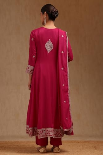 Soch Womens Fuchsia Vichitra Embroidered Suit Set With Zari