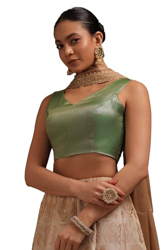 Soch Womens Green Tussar Chevron Print Padded Blouse