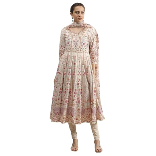 Biba Women's Off White Cotton Anarkali Printed Lehenga Set