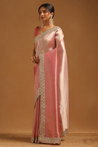 Soch Womens Blush Pink Tissue Chevrons Zari Woven Saree With Sequins
