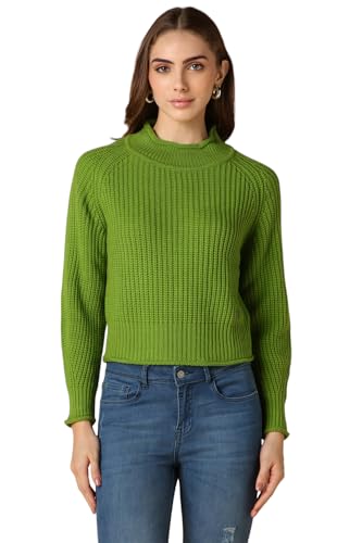 Allen Solly Women's Acrylic Crew Neck Sweater (AHSWCRGFA82737_Green
