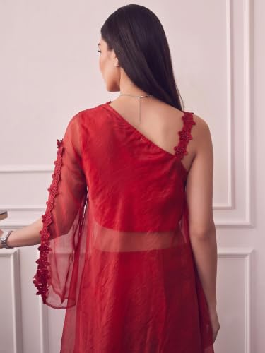 Varanga Women Ombre Red A Line Kurta Palazzos Set One Shoulder Sleeveless