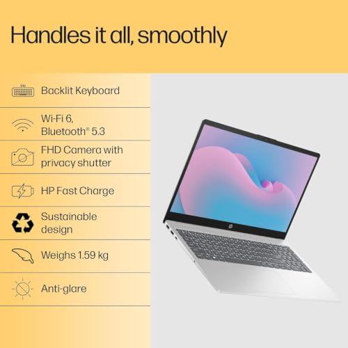 HP 15 Laptop, AMD Ryzen 7 7730U (16GB DDR4,512GB SSD) Anti-Glare, Micro-Edge,15.6''/39.6cm, FHD, Win11, M365 Basic(1yr),Office Home24,Silver,1.59kg,FHD Camera w/Privacy Shutter, Backlit KB, fc0761AU