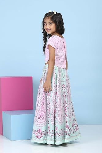 Biba Girls Pink Cotton Printed Regular Lehenga Set_14-15Y
