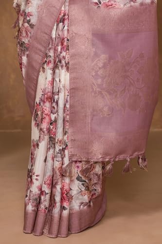 Soch Womens Off White Chanderi Floral Print Saree