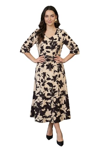 Aurelia Women’s Beige Floral Printed Flared Western Dress - (A16322-510127-L)