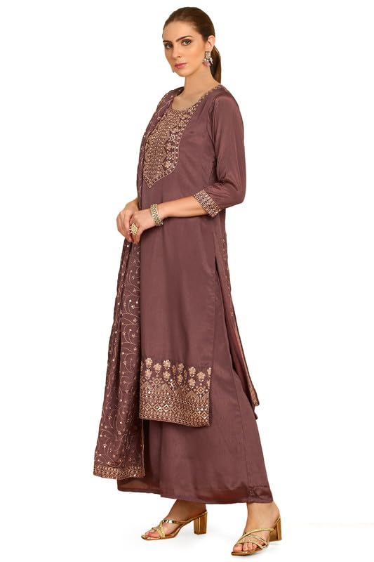 Soch Womens Mauve Yoke Embroidered Chinon Suit Set With Sequins