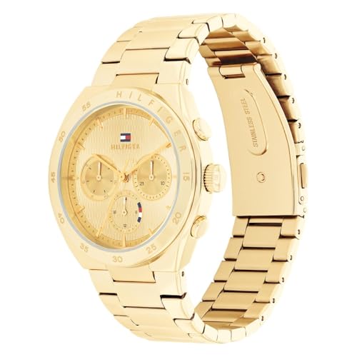Tommy Hilfiger Carrie Quartz Multifunction Champagne Dial Gold Stainless Steel Strap Watch for Women