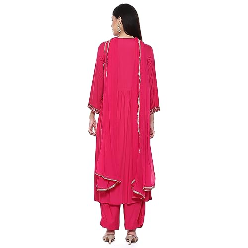 BIBA Cotton Blend Women's Solid Gathered Salwar Kurta Dupatta(Skdassorted8909_Fuchsia_38)