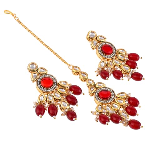 VOYLLA Kundan Elegance Opulent Teardrop Maang Tika Set For Women|Womens Jewellery Set|Gift For Women|Womens Gift|Gift For Her|