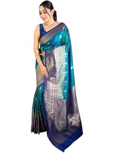 VASTTRAM Women's Original Royal Rajwadi Pure Soft Kanchi Pattu Kanjivaram Kanchipuram Dola Two ton Silk Banarasi Style Saree With Blouse piece (color1.1)