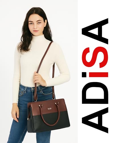 ADISA Color Block handbag shoulder bag satchel for women and girls with sling belt (AD4088-BLA)
