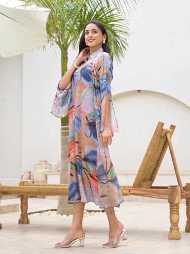 Divena Brown Digital Printed Chinon Kaftan Dress