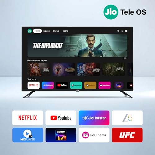 VW 108 cm (43 inches) Nano Sync Series 4K Ultra HD Smart JioTele OS QLED TV VW43JQ1 (Black)