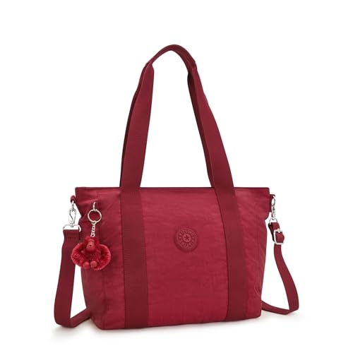 Kipling Women's Asseni Small Tote, Versatile Lightweight Purse, Nylon Shoulder Bag, Funky Red, 15.75''L x 11''H x 5.5''D, Kipling Women's Asseni Small Tote Bag, Versatile Lightweight Purse, Nylon