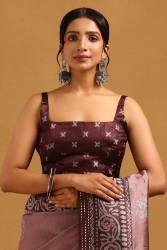 Soch Womens Onion Pink Tussar Kantha Embroidered Saree With Faux Mirror