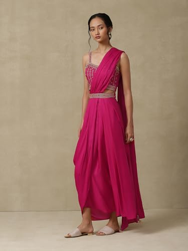 Pink Solid Saree Draped Saree With Blouse