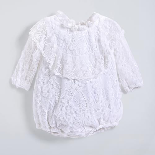 Hopscotch Girls White Full Sleeves Lace Embellished Onesie For Age (9-12 Months)
