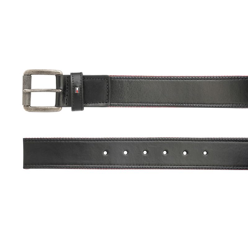Tommy Hilfiger Men's Leather Belt Appleby - Black | Textured Black Finish | Rwb Detail | Leather Belt For Any Occasion | Size - L (100Cm)