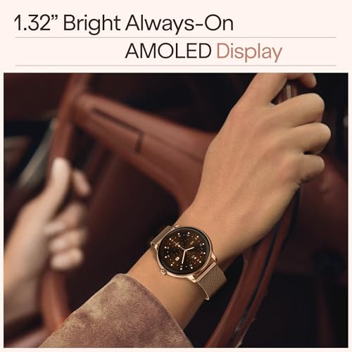 boAt Chrome Iris Smart Watch for Women - Elegant Ultra-Sleek Dial, Light-Weight Metal Body, 1.32" AMOLED Display, 1000 Nits, AOD, Female Wellness Tracking Watch for Woman (Gold & Lilac Dual Strap)