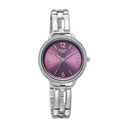 Titan Raga Allure with Purple Dial Silver Brass Solid Link Strap Watch for Women - 2791SM01