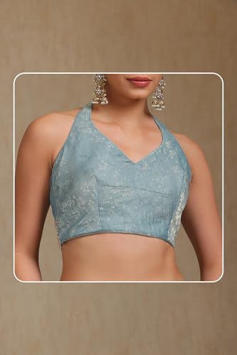 Soch Womens Powder Blue Georgette Floral Print Saree With Stone Work