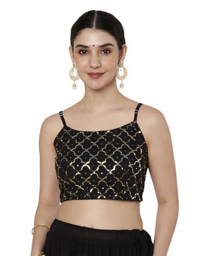 studio rasa Women's Georgette Embroidered Readymade Blouse for Festive Wedding Party (TPWC725BL73XS_Black_X-Small)