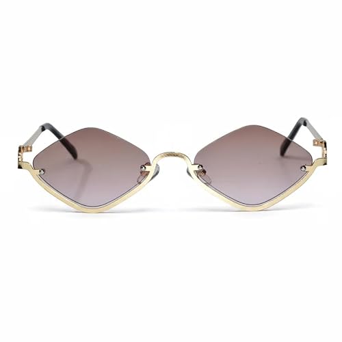 ELINE Irregular Half Frame Sunglasses for Women | Slim Narrow Gold Metal Frame | Lightweight Trendy Fashion Eyewear for Daily, Travel & Casual Wear (Brown)