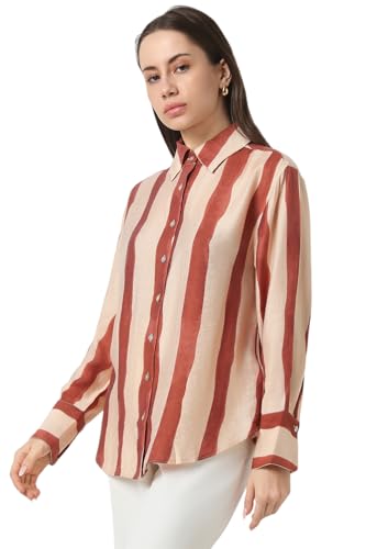Van Heusen Women Beige Stripe Long Sleeves Casual Shirt