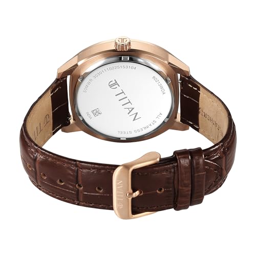 Titan Regalia Arc Analog with Day Date Second Subdial and Silver Dial Brown Leather Strap Watch for Men - 90213WL01