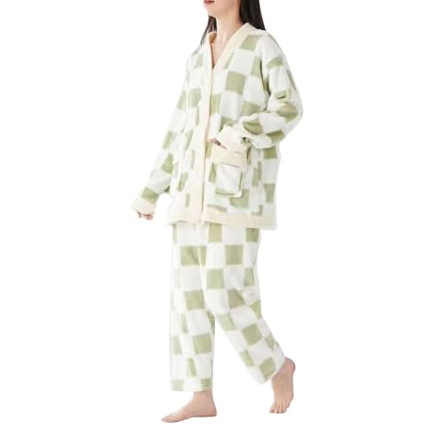 Cigain Women's Wool Blend & Fleece Fur, core Velvet Full Length Winter Nightwear Pyjama and top Set Women Night Suit Set (Plus Size, Green, XL)
