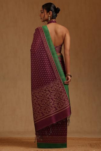 Soch Womens Purple Tussar Woven Designs Saree