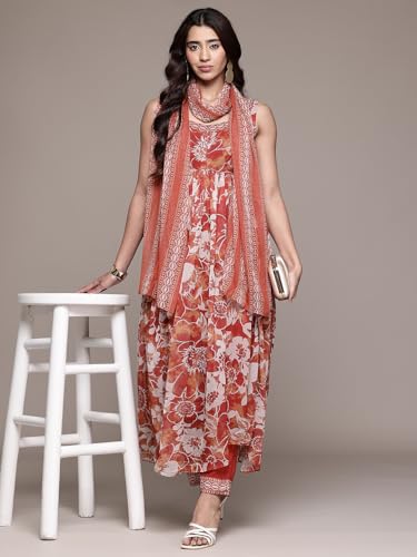 Aarke Ritu Kumar Rust Wild Lupine Sleeveless Kurta With Pant And Dupatta