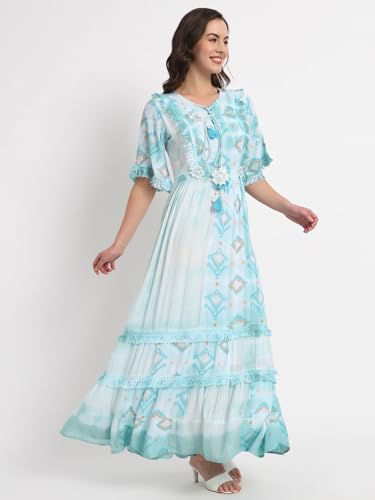 veldress21 Women Dress Maxi Stylish Casual Summer Dress Regular,Office Collage Wear Beachwear Long Dress Sky Blue (L)