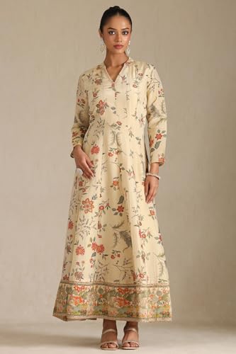 Soch Womens Beige Viscose Floral Print Gown with Cutdana