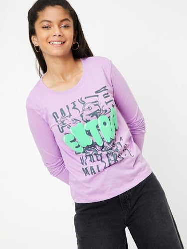 Max Girls Graphic Printed T-Shirt, Purple,12-14 Y
