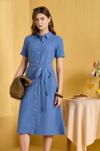 Women Blue Textured Casual Dress