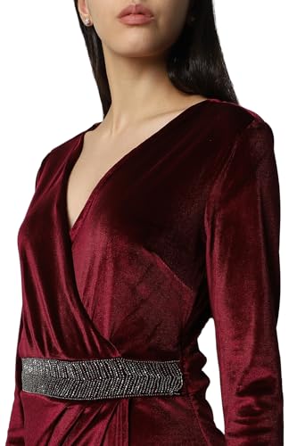 Van Heusen Women's Polyester Blend Shift Knee-Length Dress (VWCDERGHX23055_Maroon