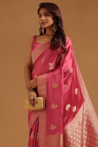 Soch Womens Onion Pink Satin Botanical Zari Woven Saree
